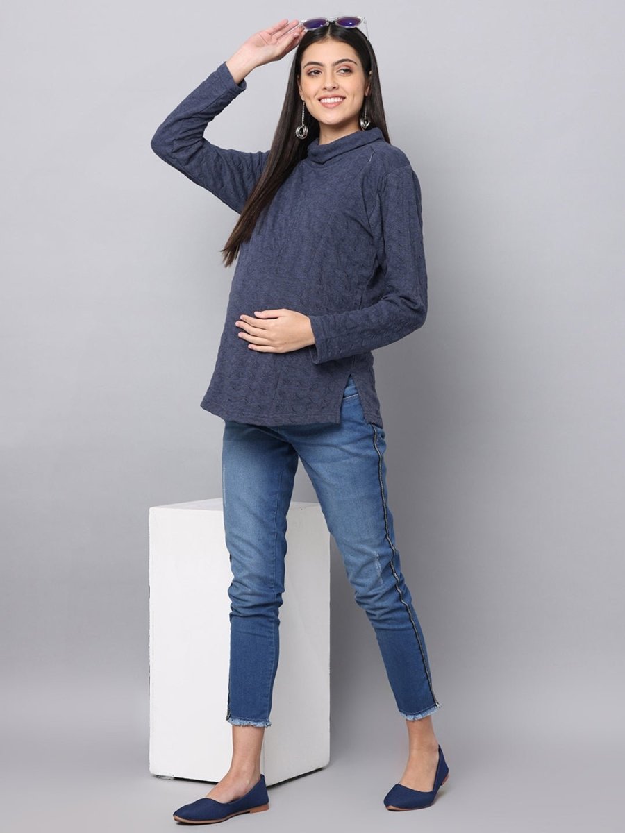 Blue Grey Maternity Sweatshirt with Nursing - MAT-BLGYSWN-S