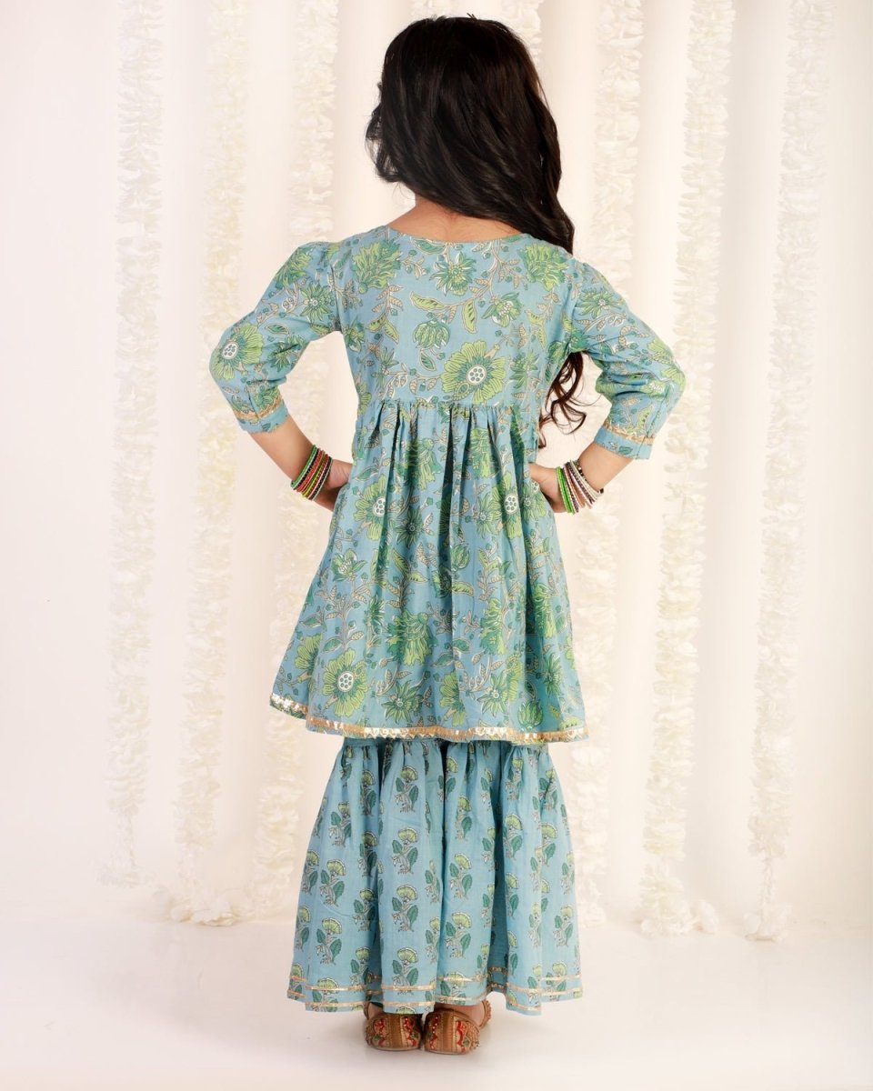 Blue Haze Floral Print Sharara Girls Set - SS-MBGKS-0-6