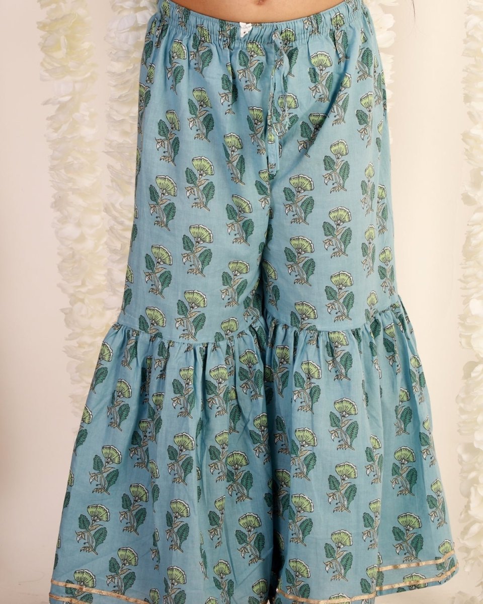 Blue Haze Floral Print Sharara Girls Set - SS-MBGKS-0-6