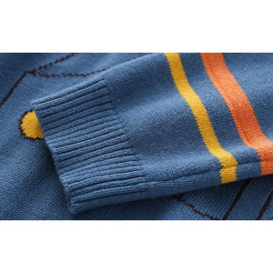 Blue, Little Man Bow Print Kids Cardigan Sweater, Round Neck - Little Surprise BoxBlue, Little Man Bow Print Kids Cardigan Sweater, Round Neck