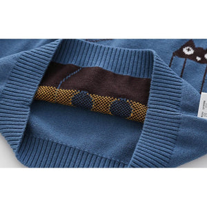Blue, Little Man Bow Print Kids Cardigan Sweater, Round Neck - Little Surprise BoxBlue, Little Man Bow Print Kids Cardigan Sweater, Round Neck