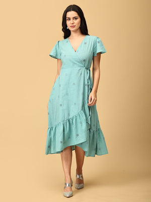 Blue Looming Beauty Women's Wrap Dress - WDRS - SK - BLBT - S