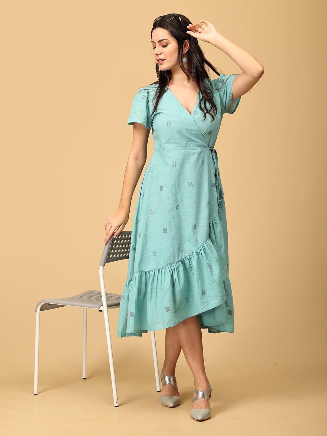 Blue Looming Beauty Women's Wrap Dress - WDRS - SK - BLBT - S