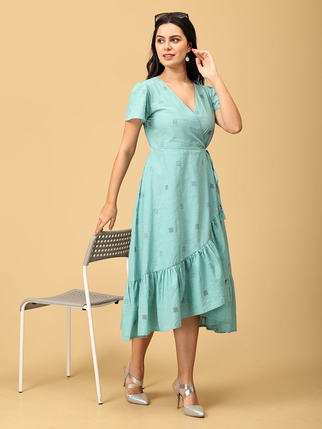 Blue Looming Beauty Women's Wrap Dress - WDRS - SK - BLBT - S