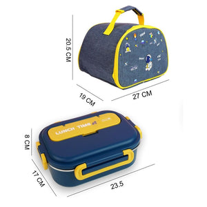 Blue Lunch Time 2 pcs Stainless Steel Kids Lunch Box with matching Lunch Bag - Back To School