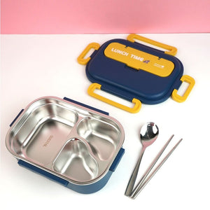 Blue Lunch Time 2 pcs Stainless Steel Kids Lunch Box with matching Lunch Bag - Back To School