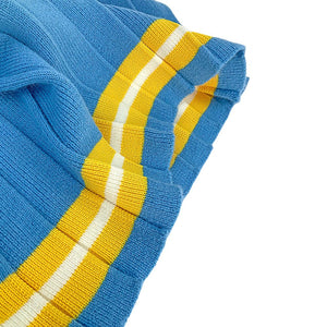 Blue & Mustard Big Bow & Stripes Sailor neck Winterwear Frock - 2 - 3 Years Kids Clothing
