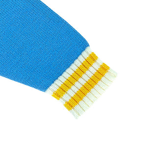 Blue & Mustard Big Bow & Stripes Sailor neck Winterwear Frock - 2 - 3 Years Kids Clothing