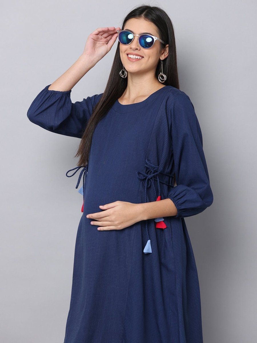 Blue My Mind Checkered Maternity Dress With Nursing - DRS-BLCKR-S