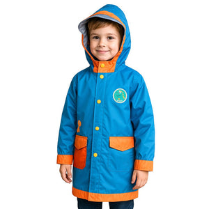 Blue Orange Dino Digger Knee Length Raincoat for Kids - 4 - 5 Years Monsoon Wear