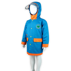 Blue Orange Dino Digger Knee Length Raincoat for Kids - 4 - 5 Years Monsoon Wear