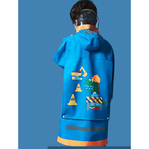 Blue Orange Dino Digger Knee Length Raincoat for Kids - 4 - 5 Years Monsoon Wear