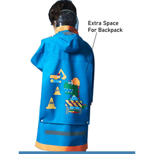 Blue Orange Dino Digger Knee Length Raincoat for Kids - 4 - 5 Years Monsoon Wear