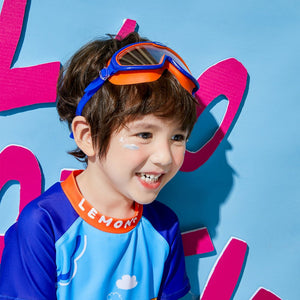 Blue Orange two border Anti Fog UV Protection Leakproof Design Swim Goggles for Kids,4yrs - 10yrs - 4 - 10 years Swim