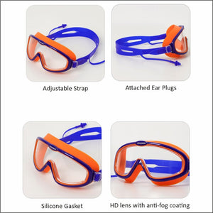 Blue Orange two border Anti Fog UV Protection Leakproof Design Swim Goggles for Kids,4yrs - 10yrs - 4 - 10 years Swim