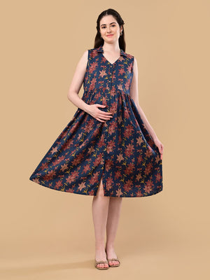 Blue Petal Story Maternity And Nursing Sleeveless Dress - S Maternity Casual Dress