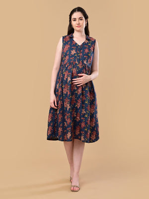 Blue Petal Story Maternity And Nursing Sleeveless Dress - S Maternity Casual Dress