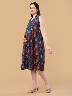 Blue Petal Story Maternity And Nursing Sleeveless Dress - S Maternity Casual Dress