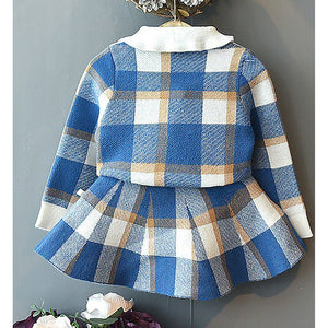 Blue Plaid Peter Pan collar 2 pcs sweatshirt & Skirt Winterwear set for Girls - Little Surprise BoxBlue Plaid Peter Pan collar 2 pcs sweatshirt & Skirt Winterwear set for Girls