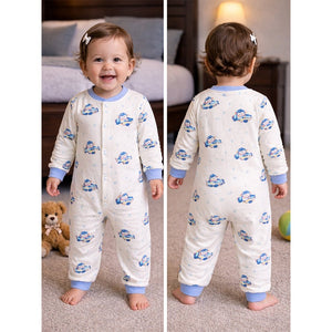 Blue Plane Ride Full Sleeves Jumpsuit Romper for Tiny Toddlers - 6 - 12 Months Kids Clothing