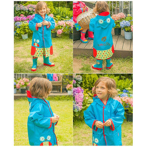 Little Surprise Box Blue Polka dots Owl Knee Length Raincoat for Kids - Little Surprise BoxLittle Surprise Box Blue Polka dots Owl Knee Length Raincoat for Kids