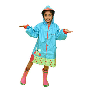 Blue Polka dots Owl Knee Length Raincoat for Kids - Little Surprise BoxBlue Polka dots Owl Knee Length Raincoat for Kids