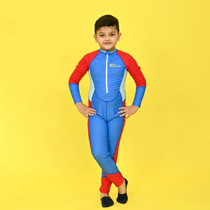 Blue & Red Full Length Swimwear for Teens & Adults with UPF 30+ with Free Washbag - 9 - 10 Years Swim