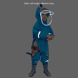 Blue Shark Theme All Over Jumpsuit / Playsuit Raincoat for Kids - Little Surprise BoxBlue Shark Theme All Over Jumpsuit / Playsuit Raincoat for Kids