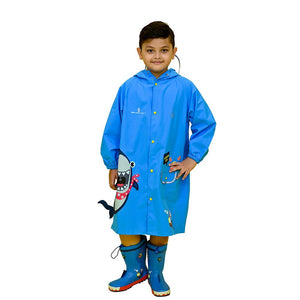 Blue Shark Theme Raincoat for Kids - 3 - 4 Years Monsoon Wear
