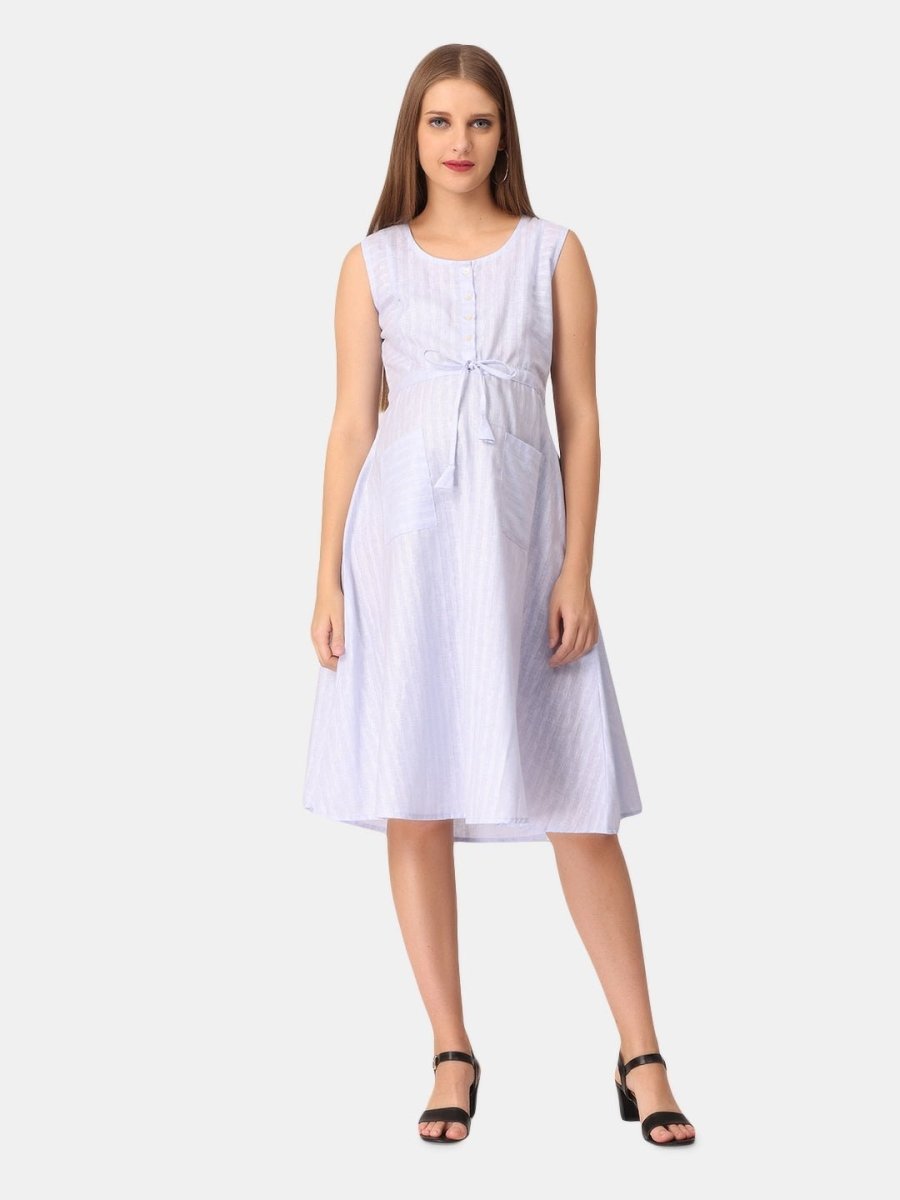 Blue Shimmer Yarn Dyed Stripe Maternity and Nursing Dress - MEW-BSYDS-S