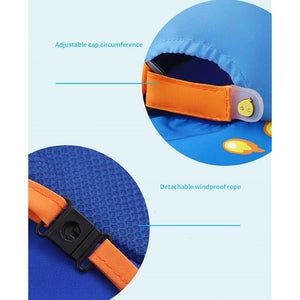 Blue Summer& Beach Cap with wide neck flap for Kids with windproof string - 3 - 9 years Swim