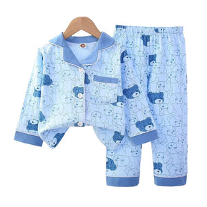 Blue Teddy Face soft Cotton Kids Nightsuit - 1 - 2 Years Nightsuits