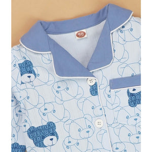 Blue Teddy Face soft Cotton Kids Nightsuit - 1 - 2 Years Nightsuits