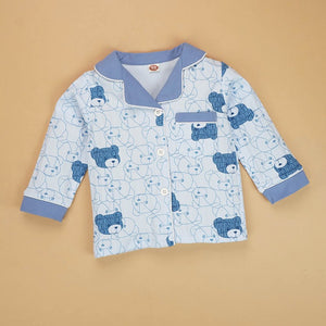 Blue Teddy Face soft Cotton Kids Nightsuit - 1 - 2 Years Nightsuits