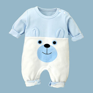 Blue & White Bunny Face Print Romper Unisex Kids Wear - 0 - 9 months Kids Clothing