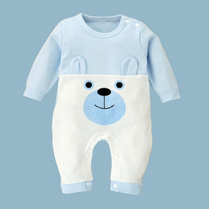Blue & White Bunny Face Print Romper Unisex Kids Wear - 0 - 9 months Kids Clothing