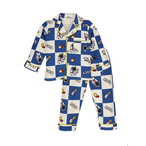 Blue & White checkered Space soft Cotton Kids Nightsuit - 3 - 4 Years Nightsuits