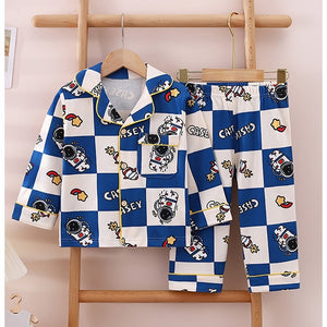Blue & White checkered Space soft Cotton Kids Nightsuit - 3 - 4 Years Nightsuits