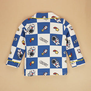 Blue & White checkered Space soft Cotton Kids Nightsuit - 3 - 4 Years Nightsuits