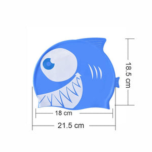 Blue & White Jaw Fish , Silicone Kids Swim Cap, 5 years - 15 years - 5 - 15 years Swim