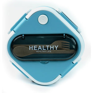 Blue & White Rounded Square Stainless Steel Kids Lunch Box - Back To School