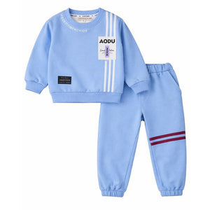 Blue & White Stripes 2pcs Fleece Winter Tracksuit Set for Kids - 2 - 3 Years Kids Clothing