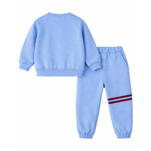 Blue & White Stripes 2pcs Fleece Winter Tracksuit Set for Kids - 2 - 3 Years Kids Clothing