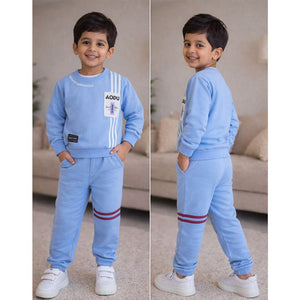 Blue & White Stripes 2pcs Fleece Winter Tracksuit Set for Kids - 2 - 3 Years Kids Clothing