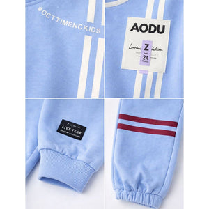 Blue & White Stripes 2pcs Fleece Winter Tracksuit Set for Kids - 2 - 3 Years Kids Clothing