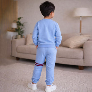 Blue & White Stripes 2pcs Fleece Winter Tracksuit Set for Kids - 2 - 3 Years Kids Clothing