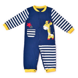 Blue with White Strips and Yellow Giraffe Print, 2 - 3 years Unisex Kids Wear - Kids Clothing