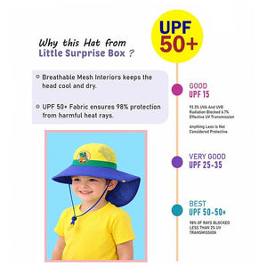 Blue & Yellow Dino Patch Breathable Mesh Wide Brim Sun Hat for Kids & Toddlers with Adjustable Strap - 2 - 5 Years Swim