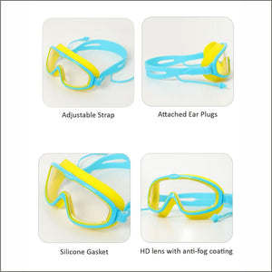 Blue Yellow two border Anti Fog UV Protection Leakproof Design Swim Goggles for Kids,4yrs - 10yrs - 4 - 10 years Swim
