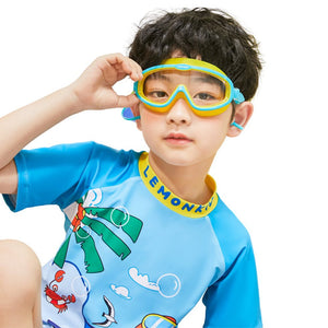 Blue Yellow two border Anti Fog UV Protection Leakproof Design Swim Goggles for Kids,4yrs - 10yrs - 4 - 10 years Swim